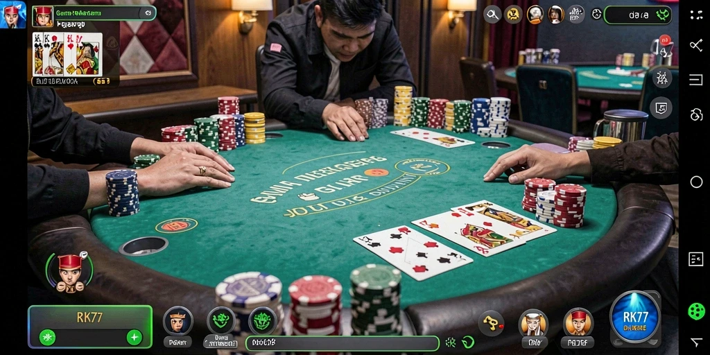 Gameplay menarik RK77 dalam suasana poker yang seru.